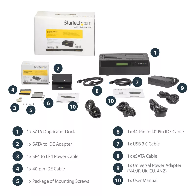 StarTech.com Dock duplicatore di dischi rigidi HDD standalone 1:3 da 4 bay USB 3.0 eSATA a SATA