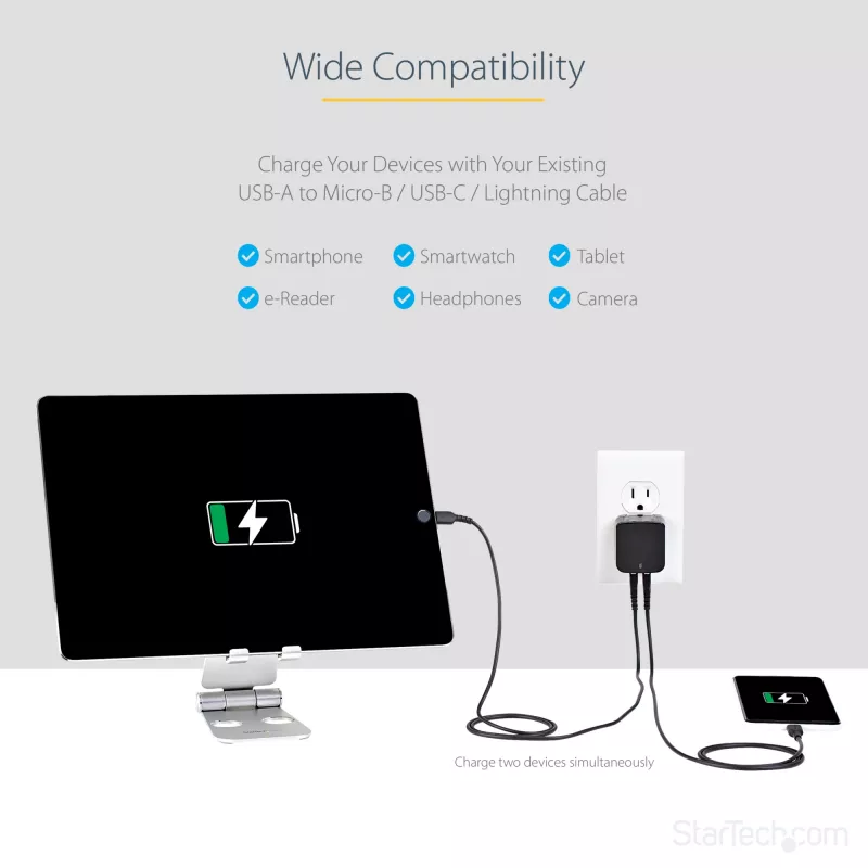 StarTech.com caricabatterie USB da parete a doppia porta – viaggi internazionali – 17W/3,4A – nero