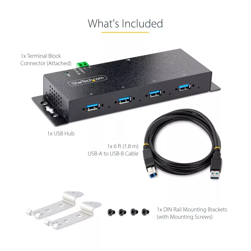 StarTech.com hub USB 3.0 industriale a 4 porte 5Gbps, hub USB robusto con protezione ESD, montaggio DIN/parete/tavolo hub USB-A, espansione USB con connettori con blocco, Heavy Duty – TAA