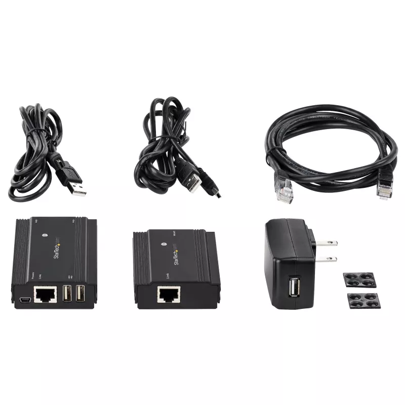 StarTech.com hub extender USB 2.0 a 4 porte tramite un singolo cavo Ethernet CAT5e/CAT6 (RJ45) – 100 m – kit adattatore hub extender USB – case in metallo – alimentazione esterna – 480 Mbit/s