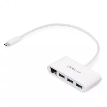 StarTech.com Hub USB-C 3 porte con Gigabit Ethernet – USB-C a 3x USB-A – Hub USB 3.0 – bianco