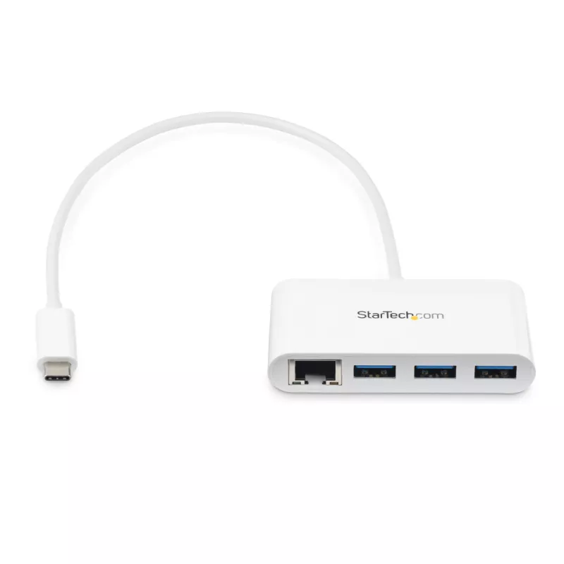 StarTech.com Hub USB-C 3 porte con Gigabit Ethernet – USB-C a 3x USB-A – Hub USB 3.0 – bianco