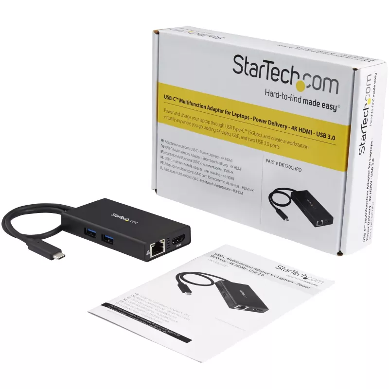 StarTech.com Adattatore multiporta USB-C – docking station da viaggio USB-C con HDMI 4K – Power Delivery pass-through 60 W, GbE, 2 porte hub USB-A 3.0 – dock mini USB Type-C portatile per laptop