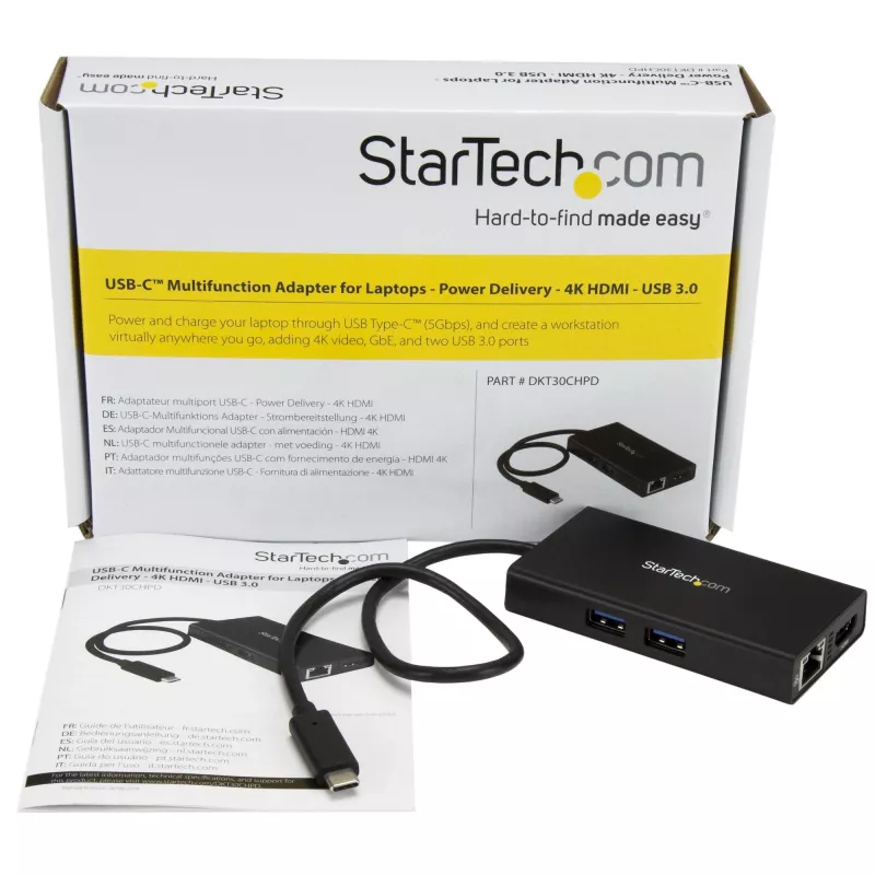 StarTech.com Adattatore multiporta USB-C – docking station da viaggio USB-C con HDMI 4K – Power Delivery pass-through 60 W, GbE, 2 porte hub USB-A 3.0 – dock mini USB Type-C portatile per laptop