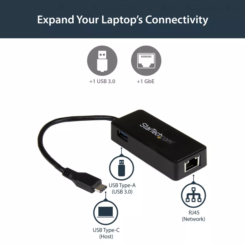 StarTech.com Adattatore di rete USB-C a Gigabit con porta USB 3.0 aggiuntiva