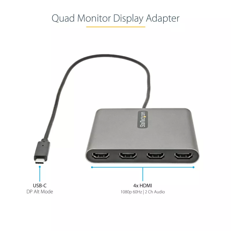 StarTech.com Adattatore USB-C a quad HDMI, convertitore USB-C a 4x monitor HDMI per Windows (nessun supporto per macOS/ChromeOS/Linux) - TAA