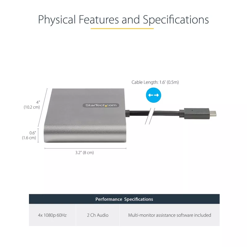 StarTech.com Adattatore USB-C a quad HDMI, convertitore USB-C a 4x monitor HDMI per Windows (nessun supporto per macOS/ChromeOS/Linux) - TAA