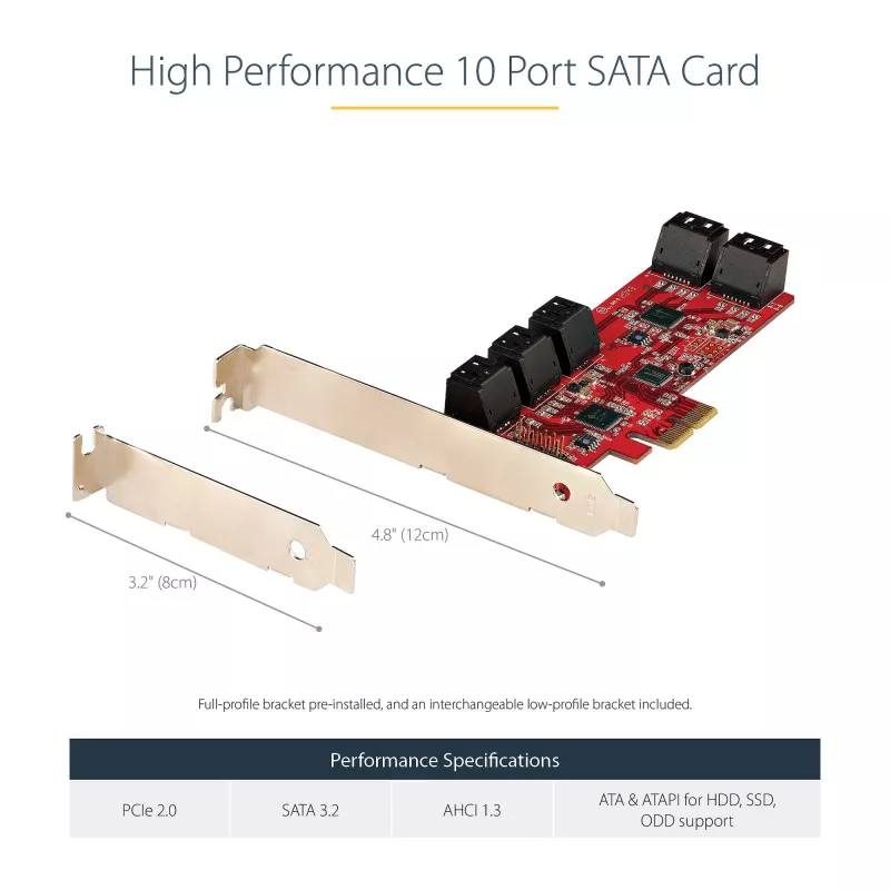 StarTech.com Scheda SATA PCIe - scheda di espansione PCIe SATA 10 porte - 6 Gbit/s - profilo low/full - connettori SATA impilati - ASM1062 non-RAID - convertitore/adattatore PCI Express a SATA