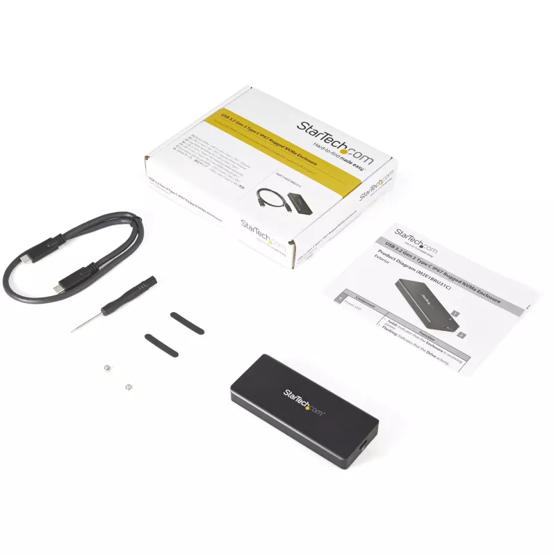 StarTech.com M2E1BRU31C box per SSD M.2 NVMe PCIe, USB-C 10 Gbit/s (USB 3.2 Gen 2), alluminio robusto, M-Key, IP67, compatibile con Thunderbolt 3, nero