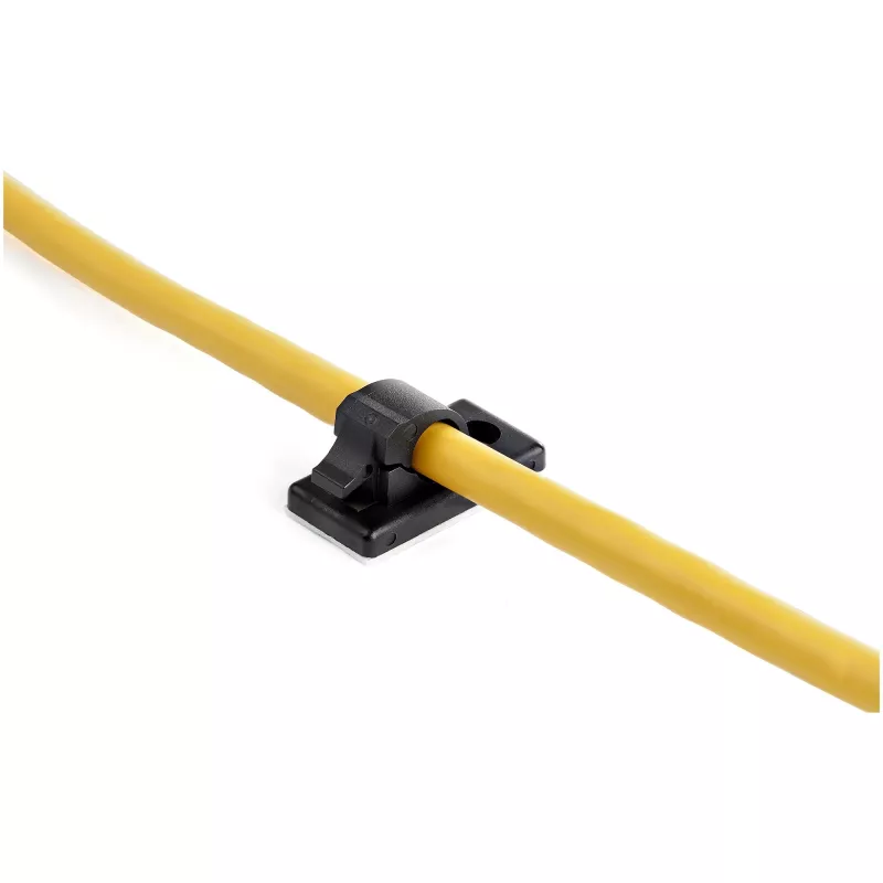 StarTech.com 100 clip adesivi per gestione cavi nero – organizzatore per cavi di rete/Ethernet/da scrivania/computer – supporto adesivo per cavi/fili – clip autoadesiva in nylon UL/94V-2 verificata antincendio