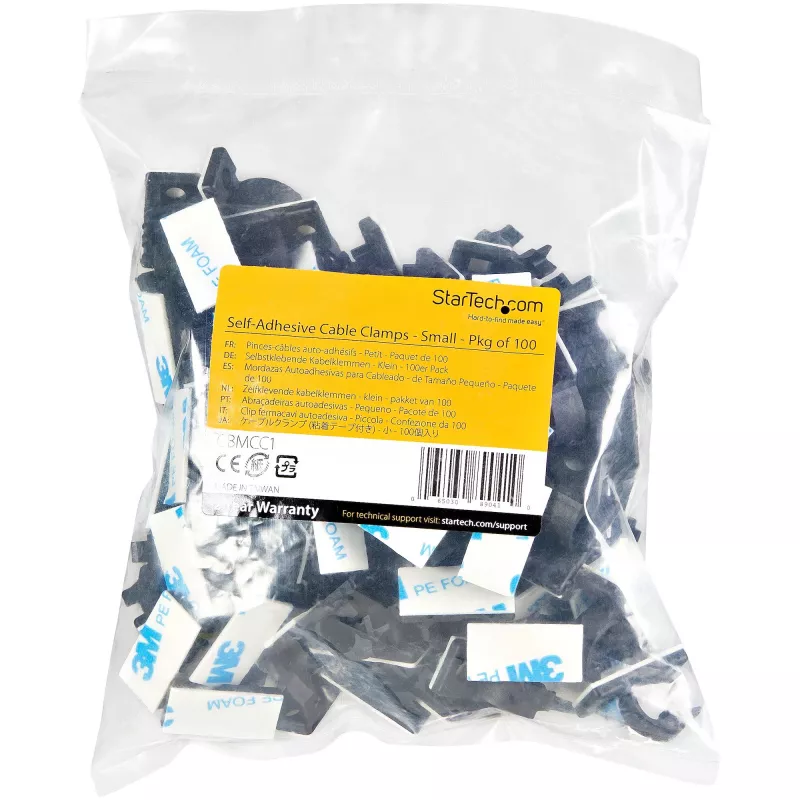 StarTech.com 100 clip adesivi per gestione cavi nero – organizzatore per cavi di rete/Ethernet/da scrivania/computer – supporto adesivo per cavi/fili – clip autoadesiva in nylon UL/94V-2 verificata antincendio