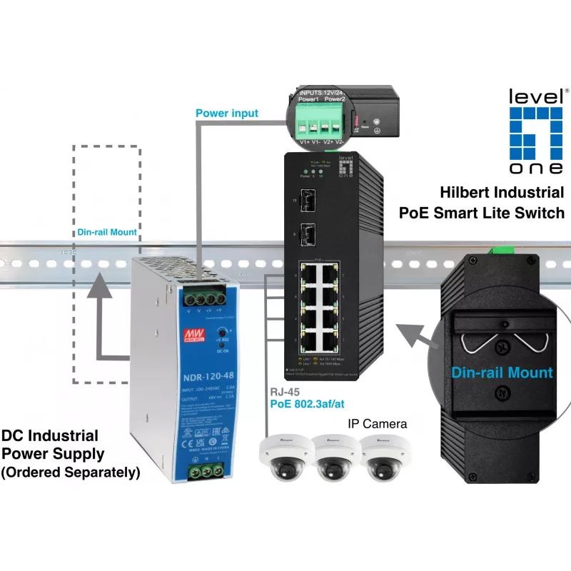 Switch managed LevelOne Hilbert 10 porte Industrial Gigabit PoE Smart Lite Switch