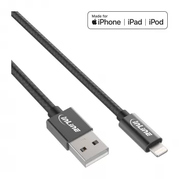 Cavo USB Lightning InLine, per iPad, iPhone, iPod, nero/alluminio, 1m certificato MFi