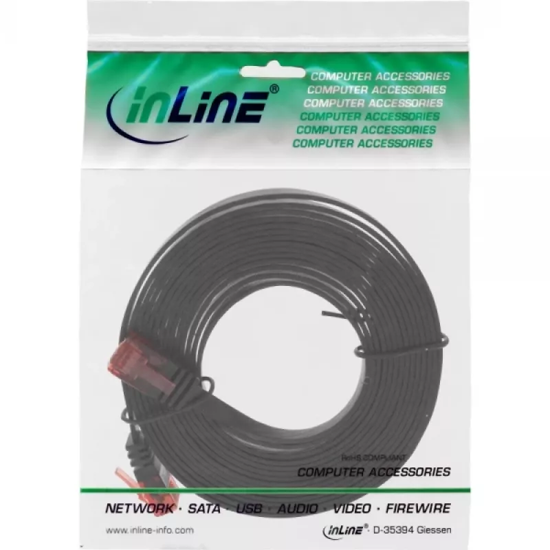 Cavo patch piatto ultra-sottile InLine U/UTP Cat.6 Gigabit nero 3m