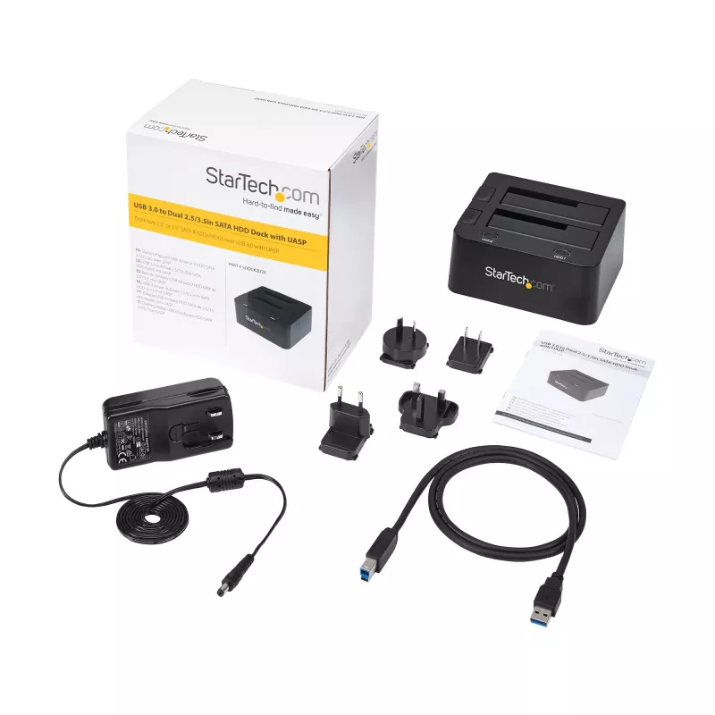 Docking station per dischi rigidi StarTech.com dual-bay USB 3.0 su SATA, dock USB per dischi rigidi, docking station esterna 2,5/3,5 pollici SATA I/II/III SSD/HDD, alloggiamento hot-swap, caricamento dall'alto