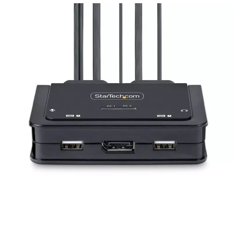 Switch KVM StarTech.com 2 porte ibrido USB-C DisplayPort con cavi, 4K 60Hz, switch KVM compatto con cavi host USB-A/DisplayPort/audio da 1,8 m e USB-C da 1,2 m integrati, alimentato dal bus - pulsante telecomando/commutazione hotkey