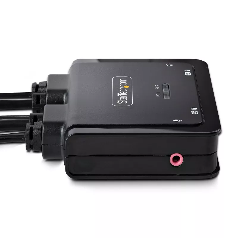 Switch KVM StarTech.com 2 porte ibrido USB-C DisplayPort con cavi, 4K 60Hz, switch KVM compatto con cavi host USB-A/DisplayPort/audio da 1,8 m e USB-C da 1,2 m integrati, alimentato dal bus - pulsante telecomando/commutazione hotkey