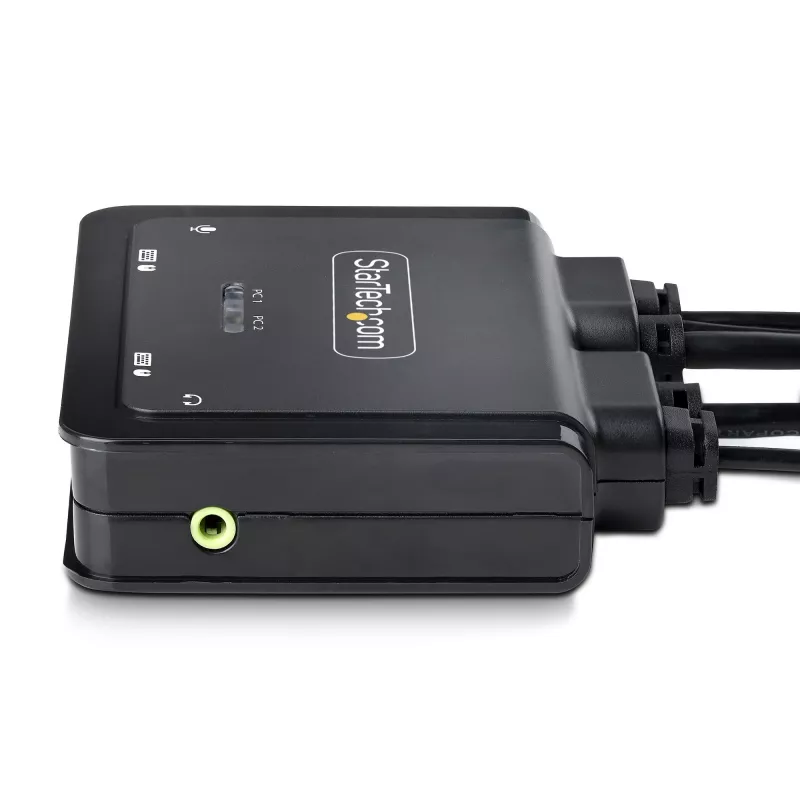 Switch KVM StarTech.com 2 porte ibrido USB-C DisplayPort con cavi, 4K 60Hz, switch KVM compatto con cavi host USB-A/DisplayPort/audio da 1,8 m e USB-C da 1,2 m integrati, alimentato dal bus - pulsante telecomando/commutazione hotkey