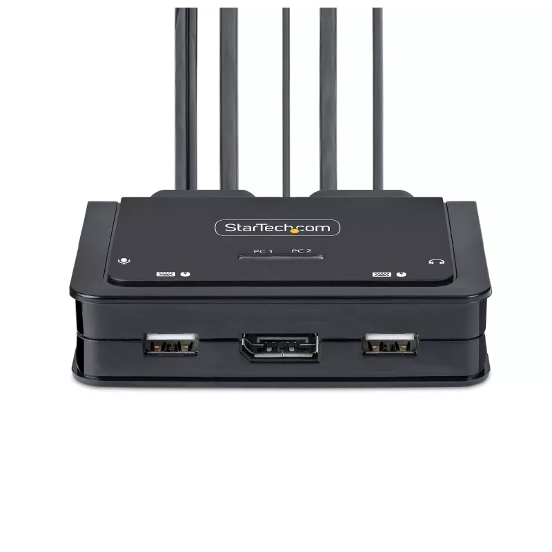 Switch KVM StarTech.com 2 porte USB-C con cavi, uscita DisplayPort 4K 60Hz, KVM compatto con cavi USB Type-C/audio da 1,2 m integrati, alimentato dal bus - pulsante telecomando/commutazione hotkey