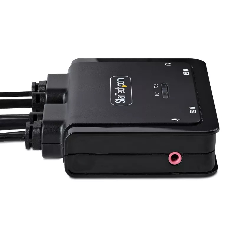 Switch KVM StarTech.com 2 porte USB-C con cavi, uscita DisplayPort 4K 60Hz, KVM compatto con cavi USB Type-C/audio da 1,2 m integrati, alimentato dal bus - pulsante telecomando/commutazione hotkey