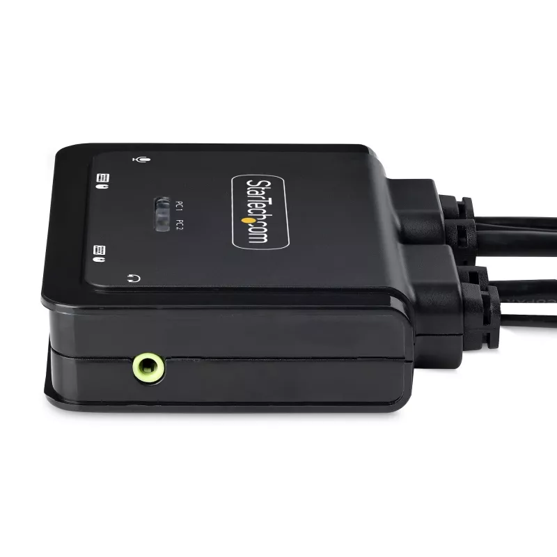 Switch KVM StarTech.com 2 porte USB-C con cavi, uscita DisplayPort 4K 60Hz, KVM compatto con cavi USB Type-C/audio da 1,2 m integrati, alimentato dal bus - pulsante telecomando/commutazione hotkey