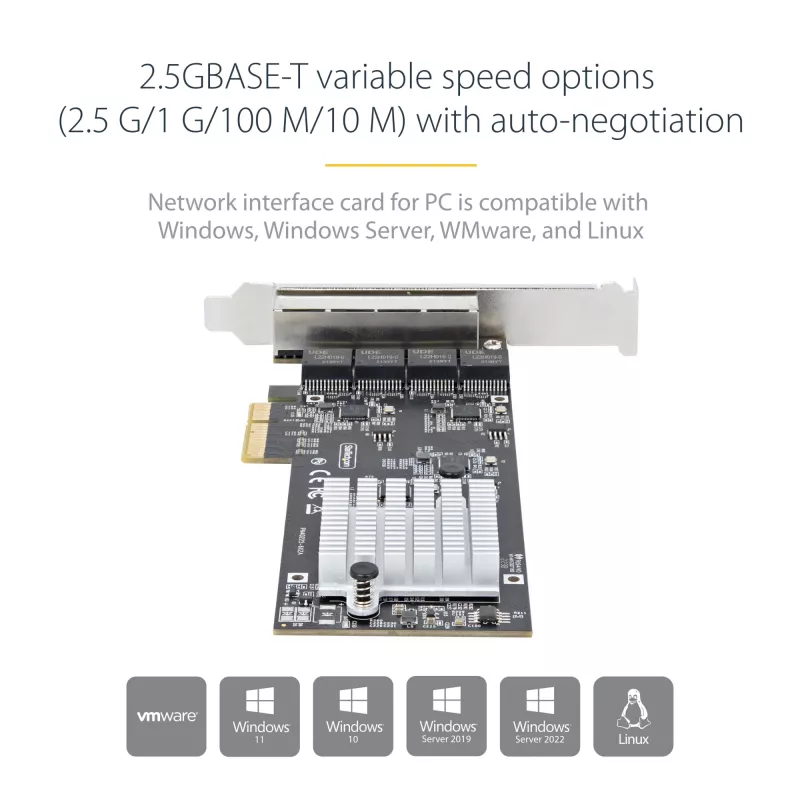 Scheda di rete StarTech.com 4 porte 2,5 Gbit/s NBASE-T PCIe, Intel I225-V, scheda di rete per computer quad-port, NIC multi-gigabit, scheda LAN server PCI Express, interfaccia Ethernet desktop