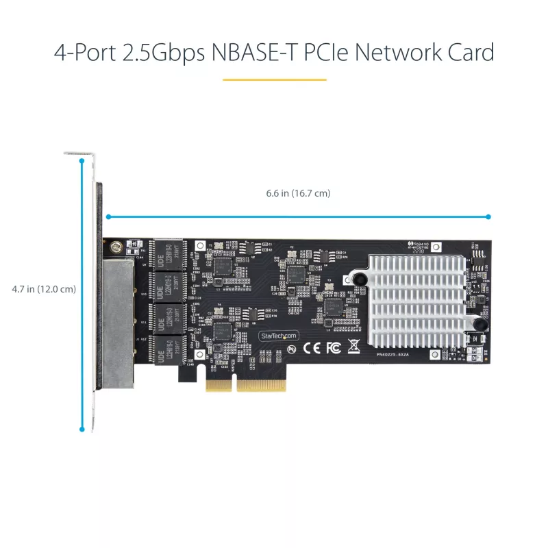 Scheda di rete StarTech.com 4 porte 2,5 Gbit/s NBASE-T PCIe, Intel I225-V, scheda di rete per computer quad-port, NIC multi-gigabit, scheda LAN server PCI Express, interfaccia Ethernet desktop