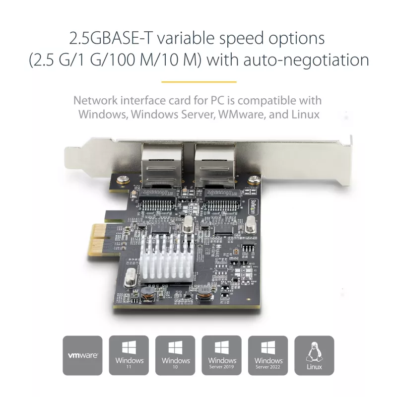 Scheda di rete StarTech.com 2 porte 2.5Gbps NBASE-T PCIe, Intel I225-V, scheda di rete per computer dual-port, NIC multi-gigabit, scheda LAN server PCI Express, interfaccia Ethernet desktop