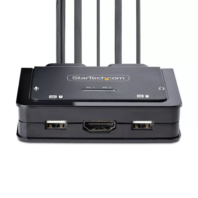 Switch KVM StarTech.com 2 porte ibrido USB-C HDMI con cavi, 4K 60Hz, KVM compatto con cavi host USB-A/HDMI/audio da 6ft/1,8m e USB-C da 4ft/1,2m integrati, alimentato dal bus - pulsante telecomando/commutazione hotkey