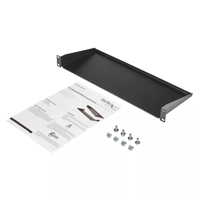 StarTech.com CABSHELF1U ripiano 1U per rack server, ripiano a sbalzo fisso per rack/armadio da 19 pollici, profondità 17,7 cm (7 pollici), portata 15 kg (33 lb), con dadi a gabbia e viti, nero