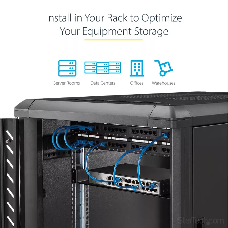 StarTech.com CABSHELF1U ripiano 1U per rack server, ripiano a sbalzo fisso per rack/armadio da 19 pollici, profondità 17,7 cm (7 pollici), portata 15 kg (33 lb), con dadi a gabbia e viti, nero