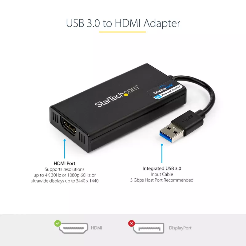 Adattatore StarTech.com USB 3.0 su HDMI - 4K 30Hz Ultra HD - certificato DisplayLink - adattatore convertitore USB Type-A su display HDMI per monitor - video e scheda grafica esterni - Mac e Windows
