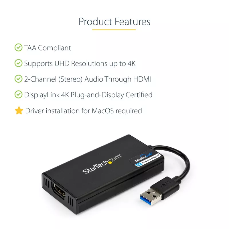 Adattatore StarTech.com USB 3.0 su HDMI - 4K 30Hz Ultra HD - certificato DisplayLink - adattatore convertitore USB Type-A su display HDMI per monitor - video e scheda grafica esterni - Mac e Windows