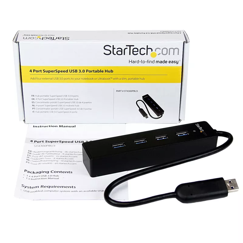 Hub StarTech.com 4 porte SuperSpeed USB 3.0 portatile con cavo integrato