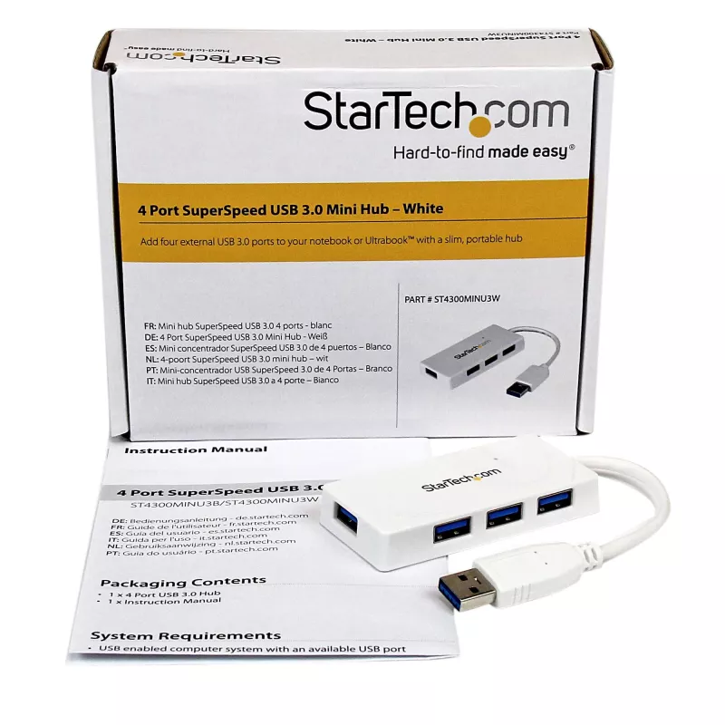 Hub StarTech.com 4 porte SuperSpeed Mini USB 3.0 portatile - bianco