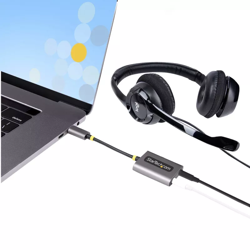StarTech.com splitter cuffie USB-C, adattatore dual headset USB Type-C con ingresso microfono, adattatore audio USB-C a 3,5 mm/dongle auricolari, USB-C a presa audio/uscita aux, DAC 24 bit