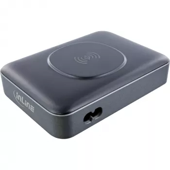 InLine Qi Powerstation Multiport caricabatterie, 4x USB-C + 2x USB-A, GaN 100 W, ricarica wireless 15 W, nero (31517K)
