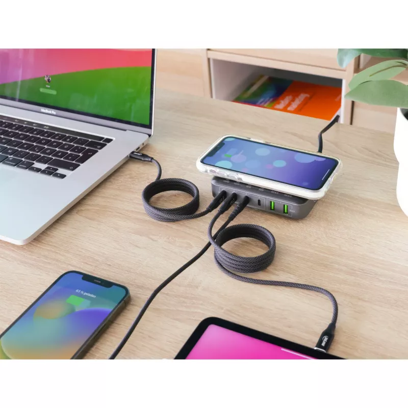InLine Qi Powerstation Multiport caricabatterie, 4x USB-C + 2x USB-A, GaN 100 W, ricarica wireless 15 W, nero (31517K)