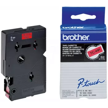 Nastro per etichettatrice 9 mm Brother TC491 nero su rosso