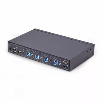Switch KM StarTech.com a 4 porte con commutazione del mouse, switch USB per tastiera/mouse, audio 3,5mm/USB, condivisione periferiche per 4 computer, conforme TAA