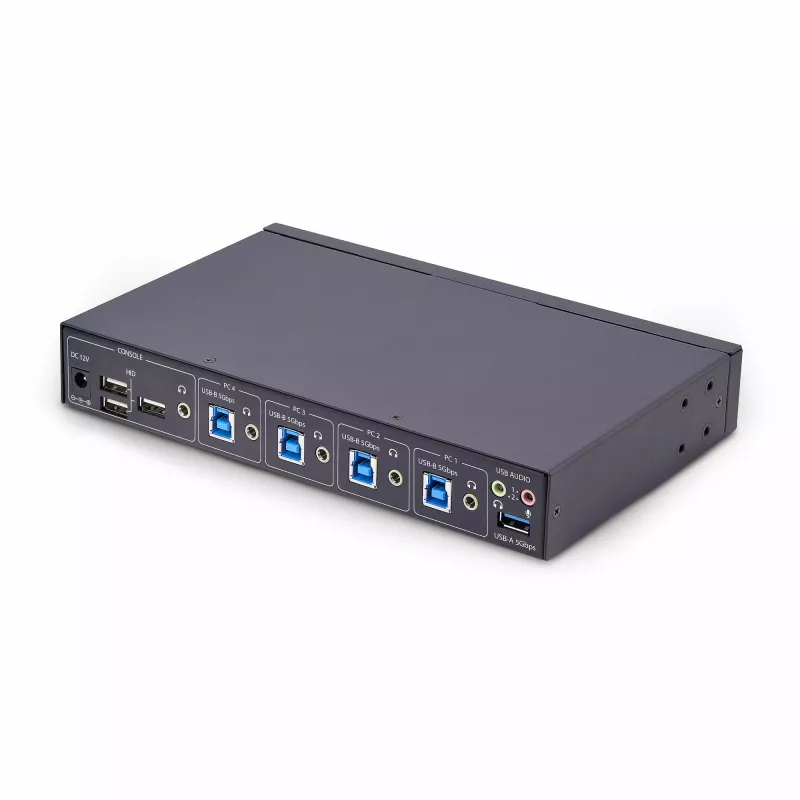 Switch KM StarTech.com a 4 porte con commutazione del mouse, switch USB per tastiera/mouse, audio 3,5mm/USB, condivisione periferiche per 4 computer, conforme TAA