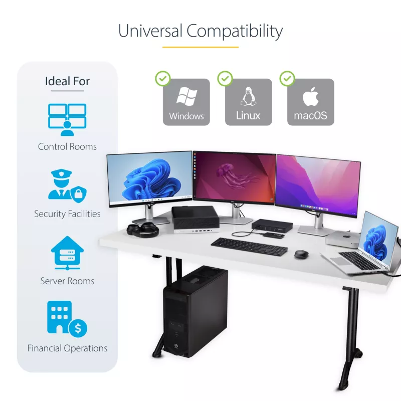 Switch KM StarTech.com a 4 porte con commutazione del mouse, switch USB per tastiera/mouse, audio 3,5mm/USB, condivisione periferiche per 4 computer, conforme TAA