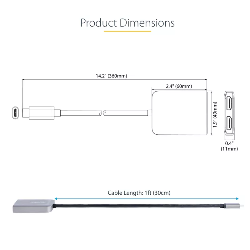 Hub MST USB-C a doppio HDMI StarTech.com - doppio HDMI 4K 60Hz - adattatore multi-monitor USB Type-C per laptop con cavo da 30cm - hub Multi-Stream Transport DP 1.4 - splitter USB-C a HDMI