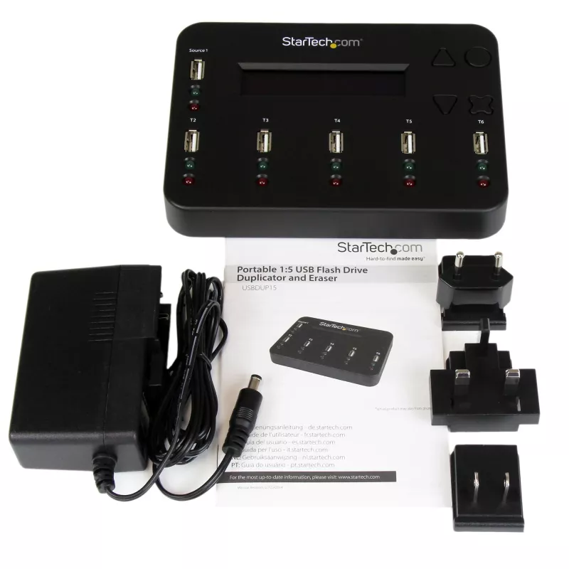 StarTech.com duplicatore e cancellatore USB standalone 1-a-5, copiatore multi-USB flash drive, copia di sistema e file e dell'intera unità a 1,5 GB/min, cancellazione singola e a 3 passaggi, display LCD – TAA
