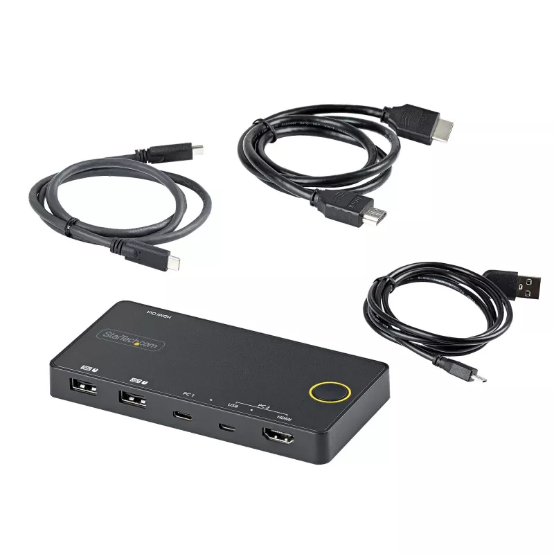 StarTech.com switch KVM ibrido 2 porte USB-A + HDMI e USB-C - monitor singolo 4K 60Hz HDMI 2.0 - switch KVM HDMI compatto da scrivania e/o laptop - alimentato via bus USB - compatibile Thunderbolt 3