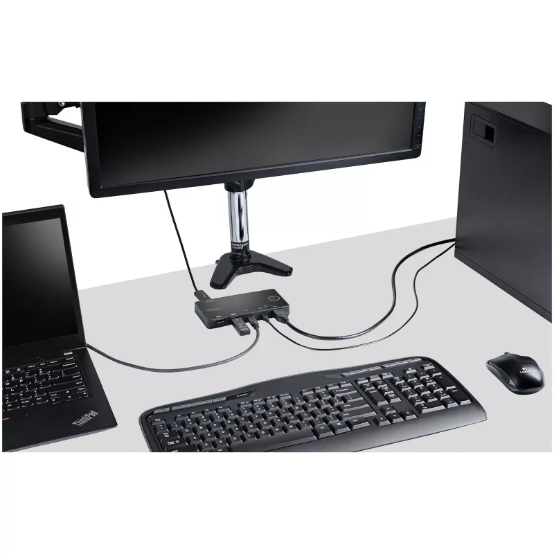 StarTech.com switch KVM ibrido 2 porte USB-A + HDMI e USB-C - monitor singolo 4K 60Hz HDMI 2.0 - switch KVM HDMI compatto da scrivania e/o laptop - alimentato via bus USB - compatibile Thunderbolt 3