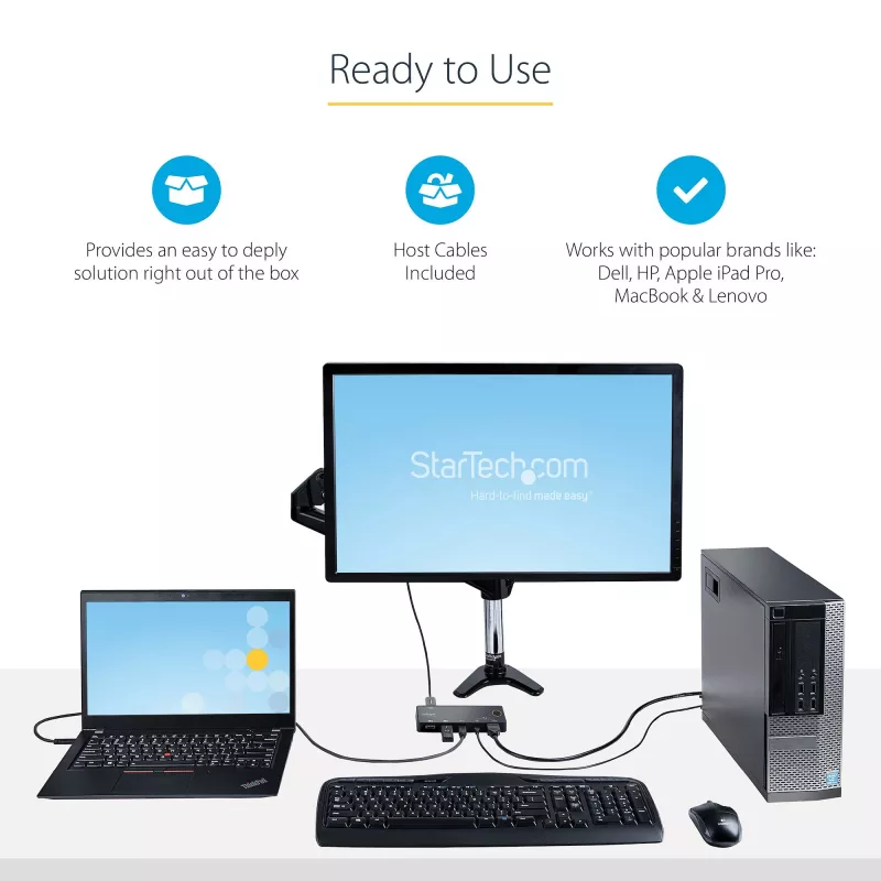 StarTech.com switch KVM ibrido 2 porte USB-A + HDMI e USB-C - monitor singolo 4K 60Hz HDMI 2.0 - switch KVM HDMI compatto da scrivania e/o laptop - alimentato via bus USB - compatibile Thunderbolt 3