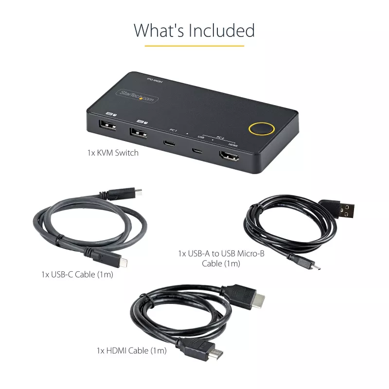 StarTech.com switch KVM ibrido 2 porte USB-A + HDMI e USB-C - monitor singolo 4K 60Hz HDMI 2.0 - switch KVM HDMI compatto da scrivania e/o laptop - alimentato via bus USB - compatibile Thunderbolt 3
