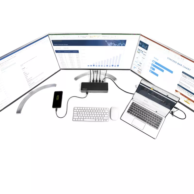 StarTech.com dock USB-C e USB-A - docking station ibrida universale per laptop triple monitor DisplayPort e HDMI 4K 60Hz - Power Delivery 85W, hub 6x USB, GbE, audio - USB 3.1 Gen 2 10Gbps - TAA