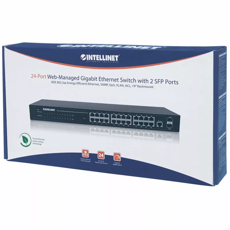 Intellinet 560917 switch Gigabit Web-Smart a 24 porte, 2x SFP, montaggio a rack